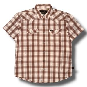 HOWLER BROS Western Shirt Men Small‎ Madras Plaid Pearl Snap S/S Front Pocket